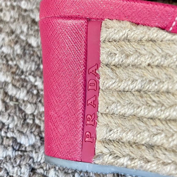 PRADA SAFFIANO Logo Espadrille Wedge/Size 8.5/MINT - Picture 5 of 9